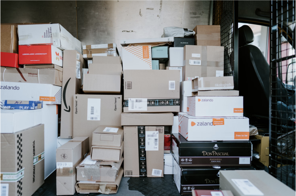 Back of delivery truck filled with boxes